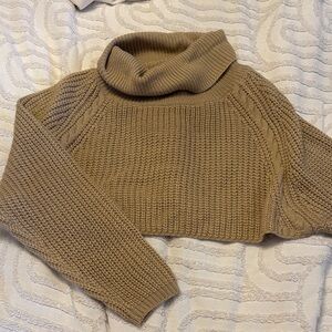 Cozy Tan Cropped Turtleneck Sweater